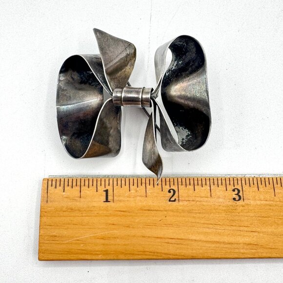 Vintage Sterling Silver Bow Pin Brooch - Picture 5 of 6